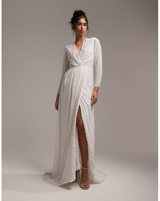 Asos Design Alexa sequin long sleeve wrap wedding dress