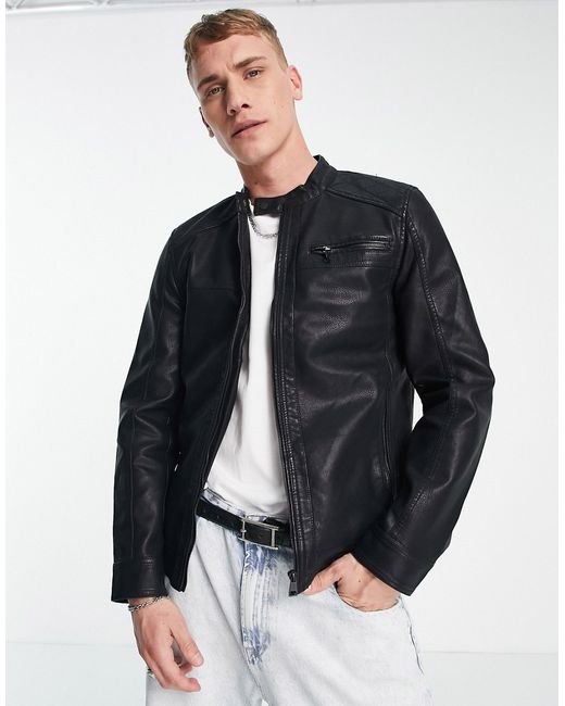Only & Sons faux leather racer jacket