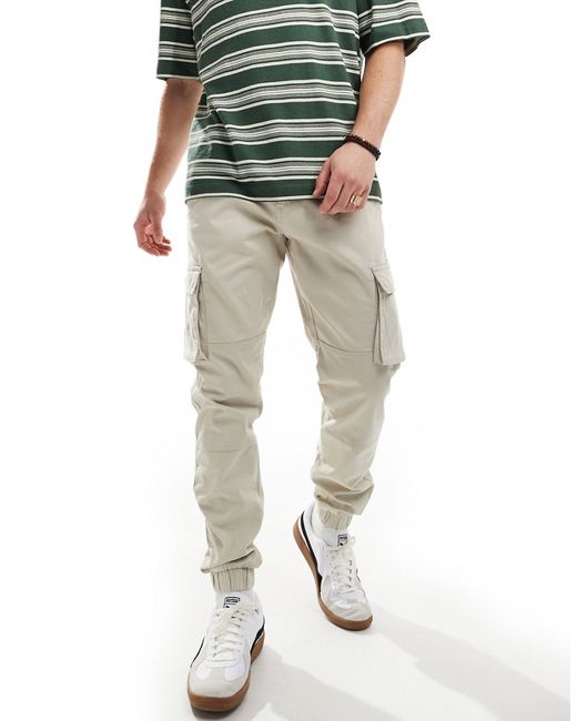 Only & Sons slim fit cargo pants with cuffed bottom sand-