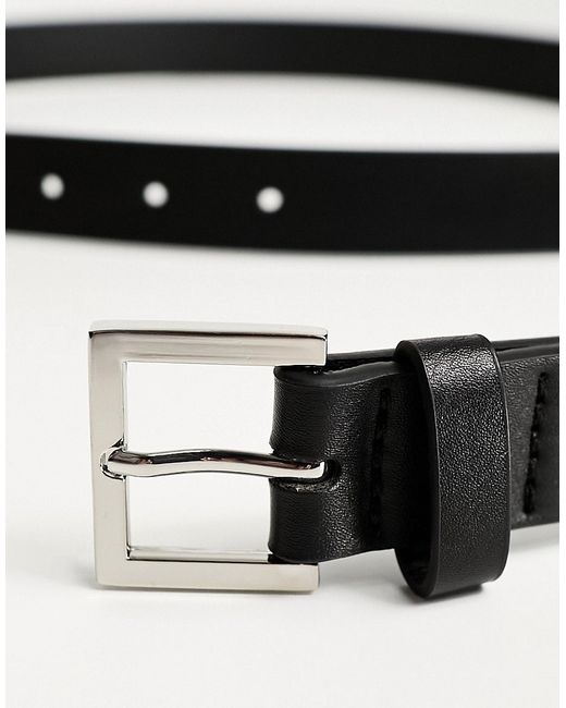 Asos Design smart faux leather skinny belt with silver buckle