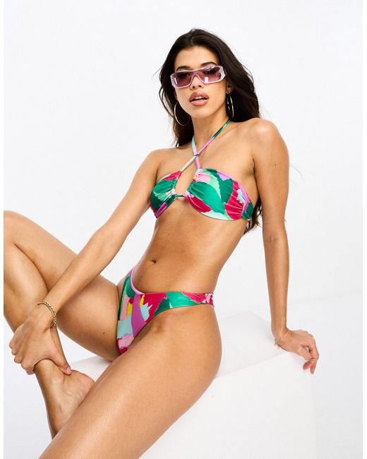 Asos Design mix and match multiway bandeau tie front bikini top bold abstract print