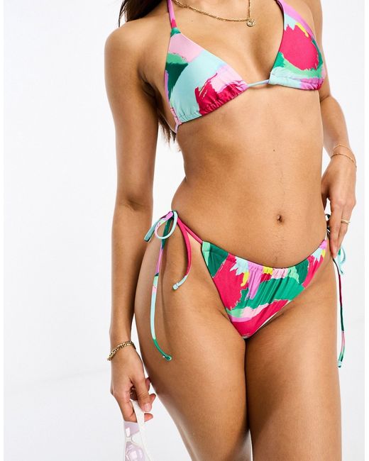 Asos Design mix and match tie side bikini bottom bold abstract print-