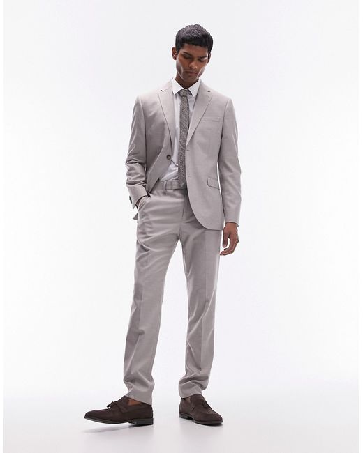 Topman slim linen suit pants stone-