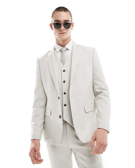 Asos Design slim suit jacket pale birdseye texture-