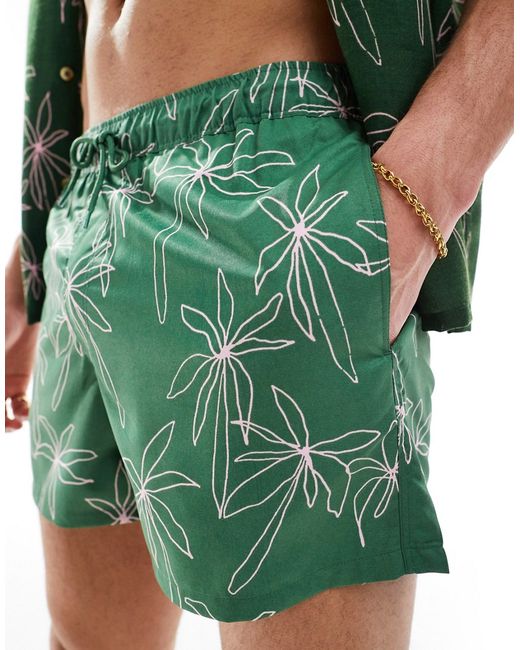 Asos Design swim shorts mid length doodle palm tree print