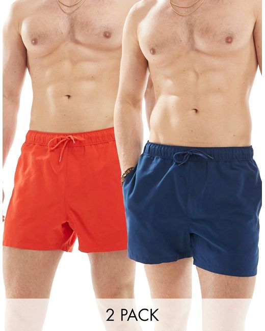 Asos Design 2 pack swim shorts short length navy/red-