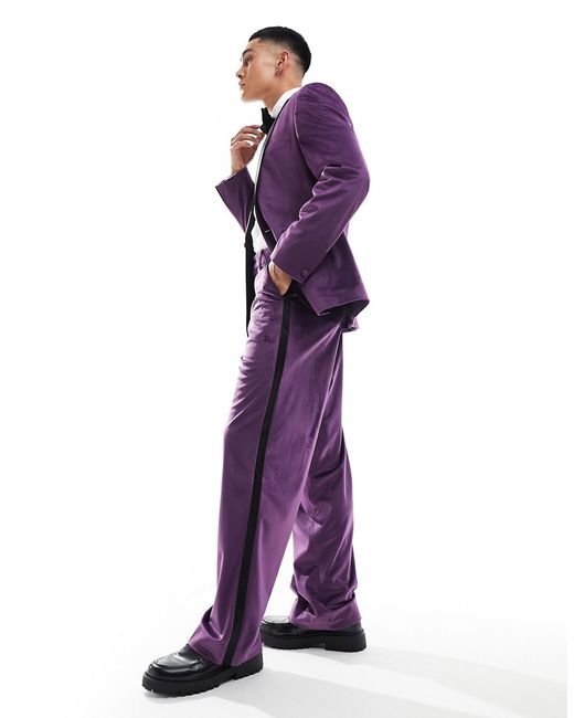 Asos Design wide leg velvet tuxedo suit pants