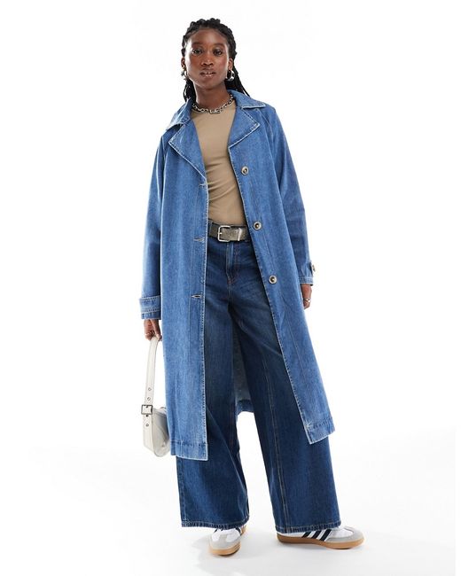 Only belted denim trench coat mid wash-
