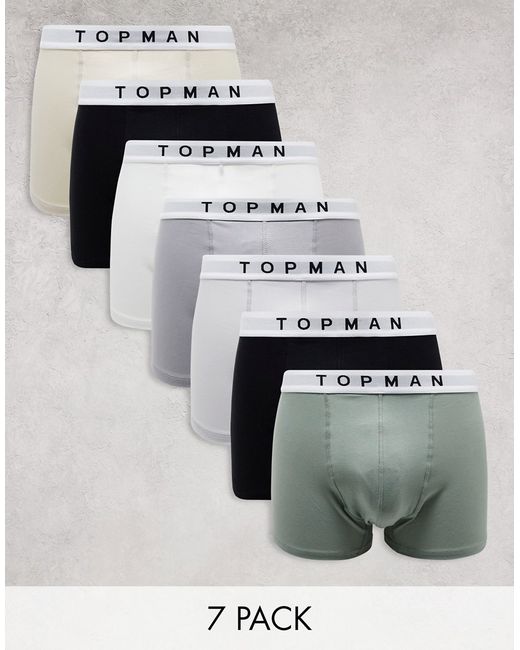 Topman 7 pack trunks black white gray light stone and green with waistband-