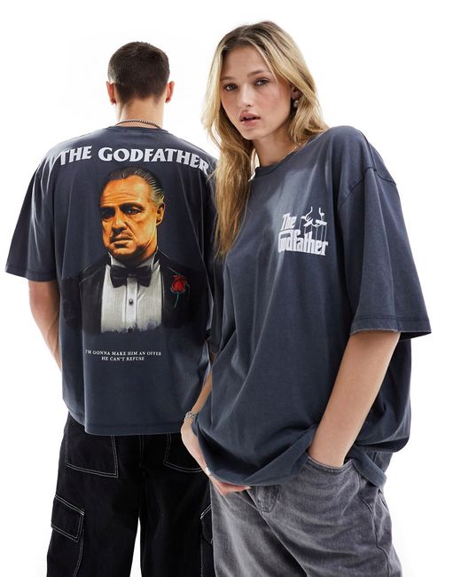 Asos Design oversized license t-shirt with The Godfather prints washed