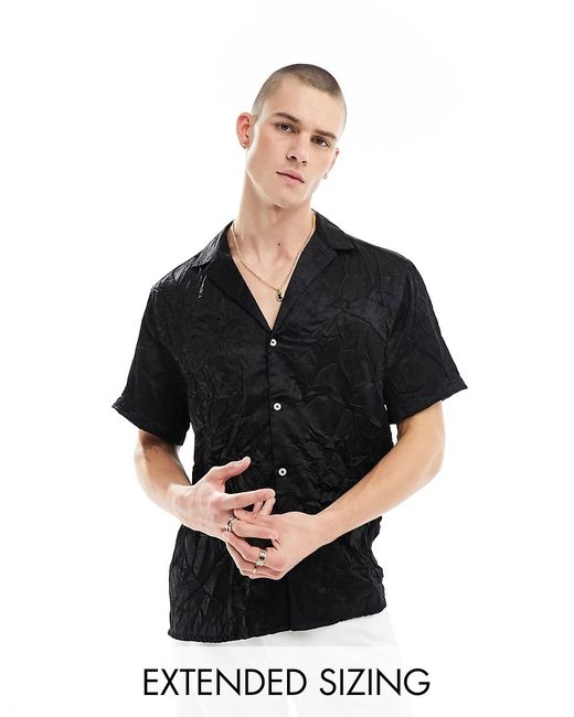 Asos Design short sleeve relaxed deep revere collar satin shirt