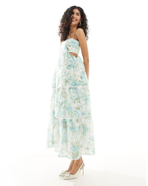 Ever New tiered midaxi dress green and blue floral-