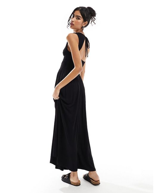 Asos Design crinkle shirred bodice maxi dress with open back