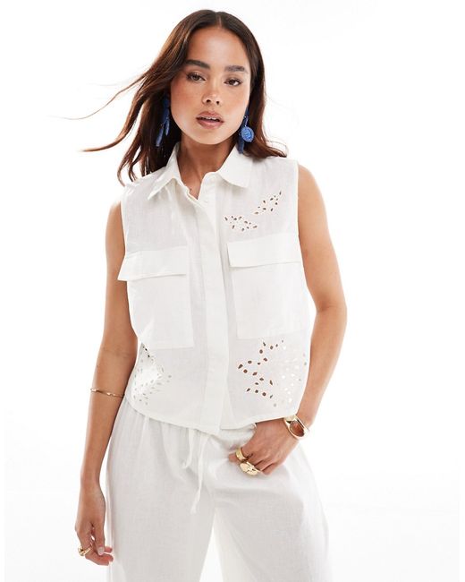 Asos Design sleeveless shirt with cutwork cream part of a set-