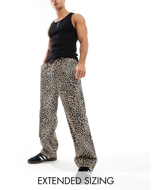 Asos Design wide pants leopard print with elasticated waist-