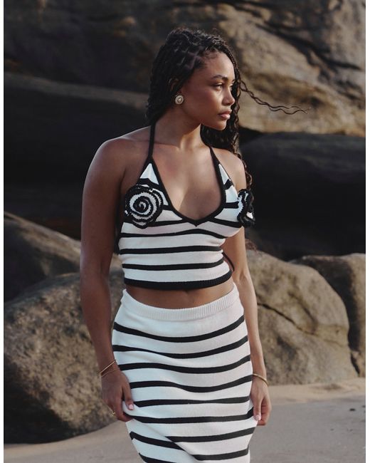 4th & Reckless x Loz Vassallo rico knit striped halter rose beach top black and white part of a set-