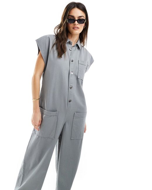 Asos Design grown on sleeve boiler suit with dropped pockets dusky