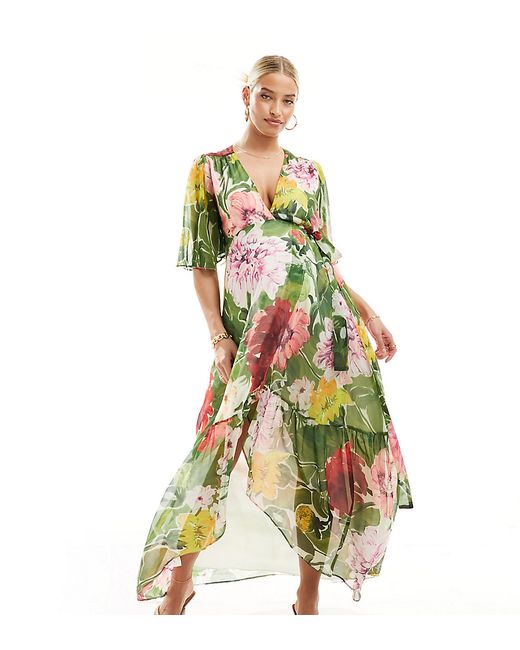 Hope & Ivy Maternity wrap maxi dress floral print