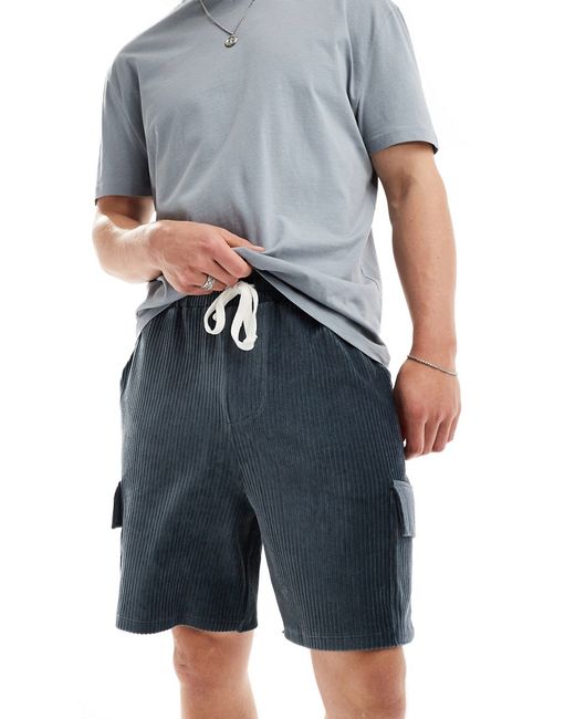 Asos Design oversized ribbed velour shorts with cargo pockets