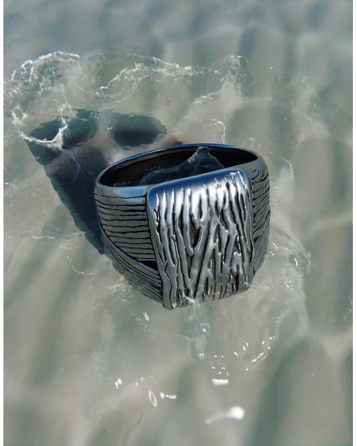 Asos Design waterproof stainless ring with gothic texture detail tone