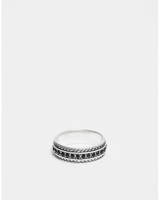Asos Design band ring with black crystals burnished tone