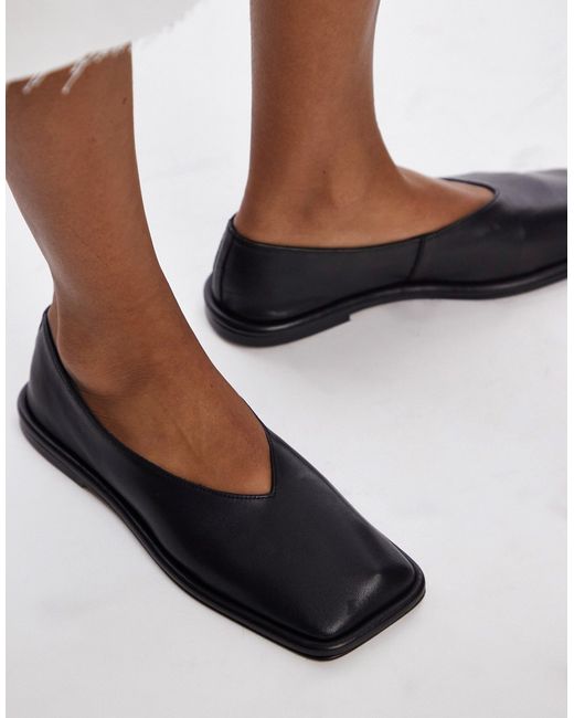 TopShop Charlotte leather square toe unlined flat shoes