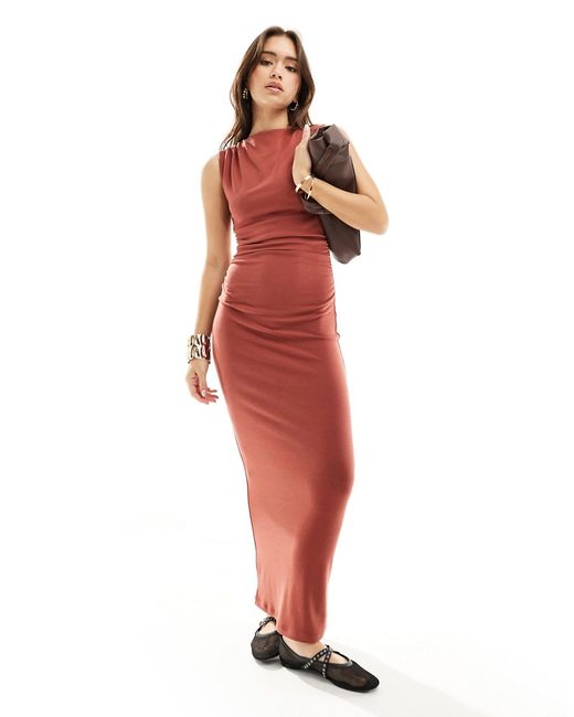 4th & Reckless sleeveless ruched high neck maxi dress rust-