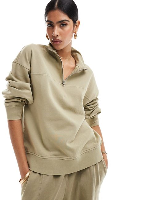 Asos Design oversized half zip sweatshirt washed khaki-