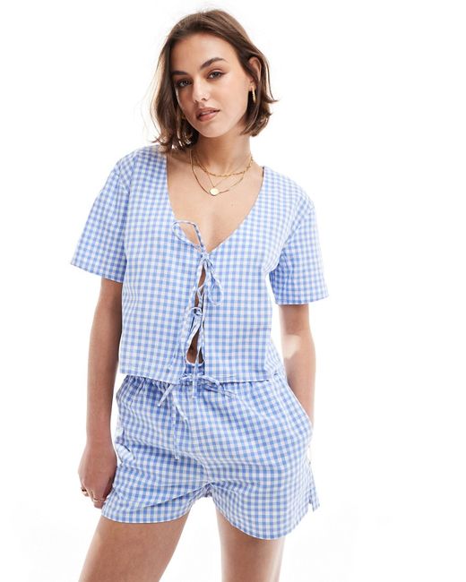 Asos Design top with tie front gingham