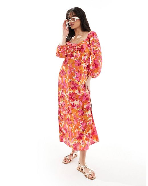 Jdy bell sleeve maxi dress with front slit floral