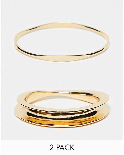 Asos Design pack of 2 bangle bracelets with slim curved design tone