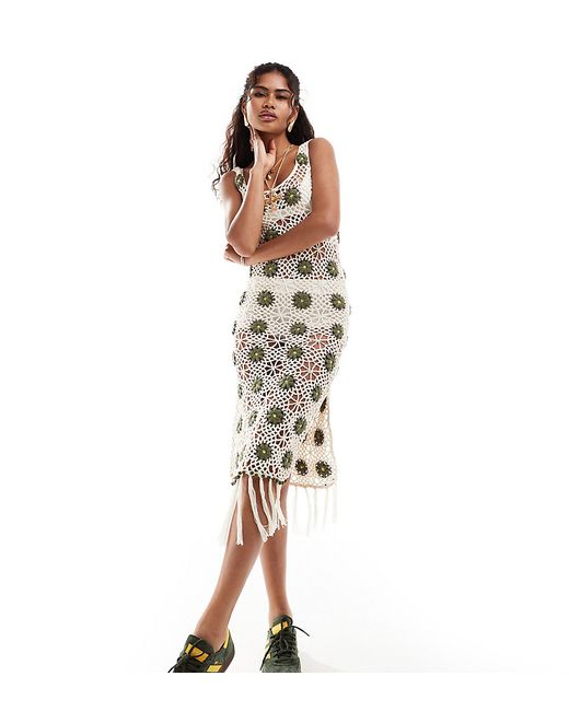 Reclaimed Vintage Limited Edition crochet midi dress with flowers-