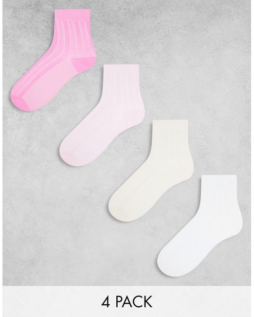 Lindex 4 pack cable knit ankle socks pink and white-