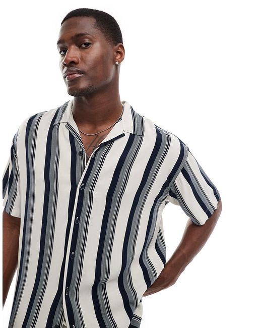 Jack & Jones oversized revere collar shirt navy stripe-