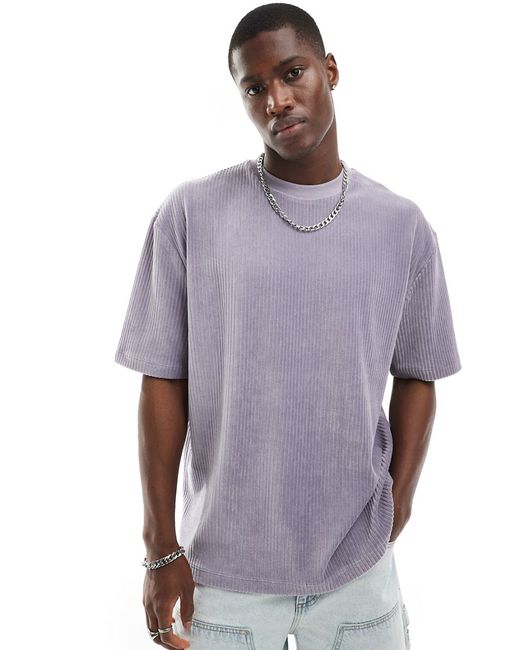 Asos Design relaxed t-shirt with ribbed velour lavender-