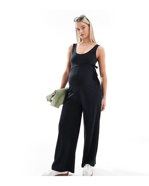 Mama.licious Maternity belted jersey jumpsuit with wide leg
