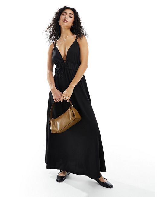 Y.A.S textured double strap tie front cami maxi dress