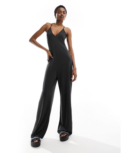Monki jersey jumpsuit with cross back straps