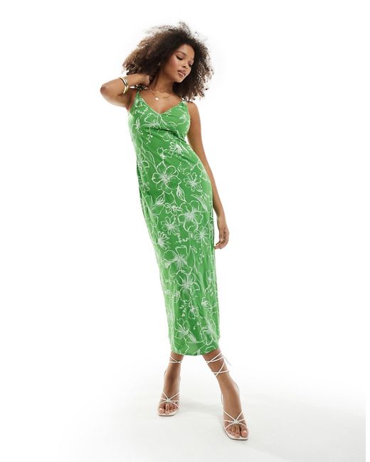 Asos Design high apex spun midi dress green floral print-