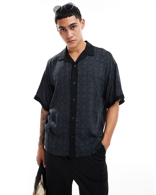 Adpt oversized camp collar shirt with boarder print