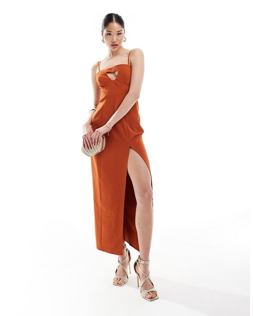 Asos Design structured maxi dress with cut-out detail rust-