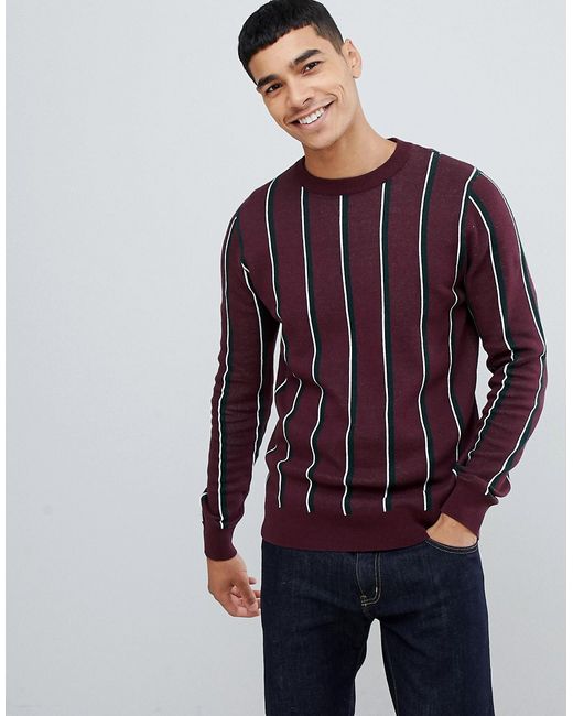 New Look sweater with crew neck in burgundy stripe