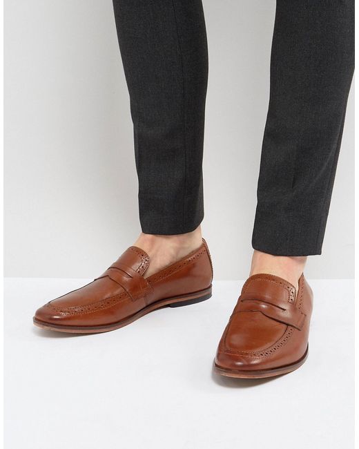 Asos Loafers In Leather With Brogue Detail And Natural Sole