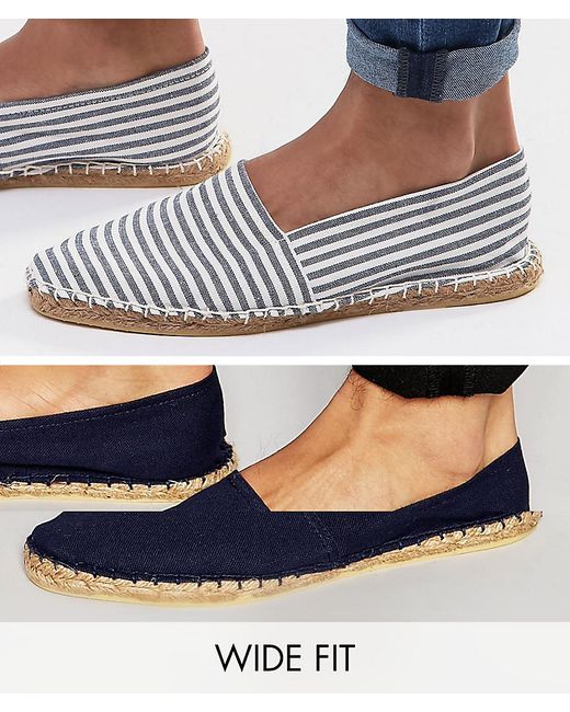 Asos Wide Fit Canvas Espadrilles in Navy and Stripe 2