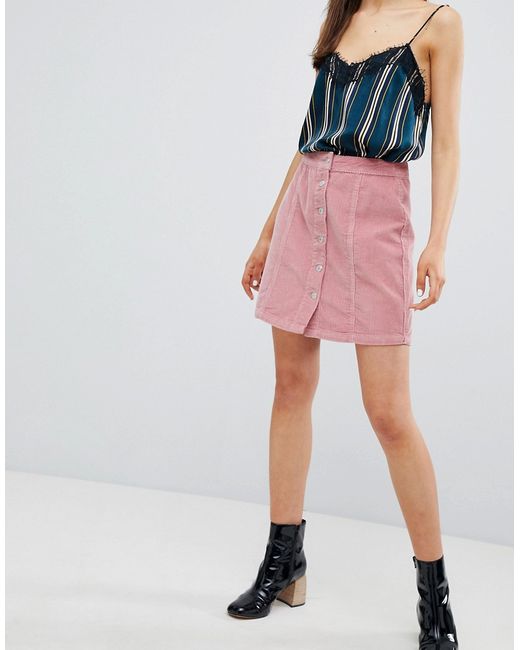 New Look Button Through Cord Mini Skirt