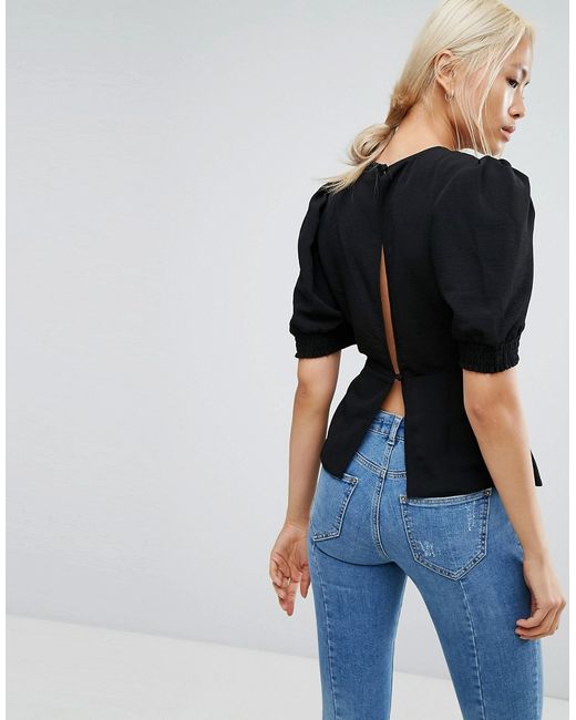 Asos Puff Sleeve Blouse with Hardware Detail