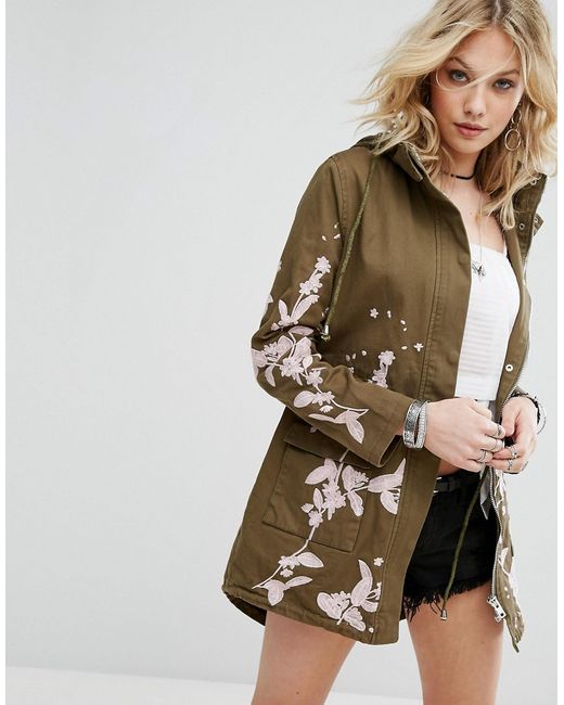 Missguided Embroidered Lightweight Parka
