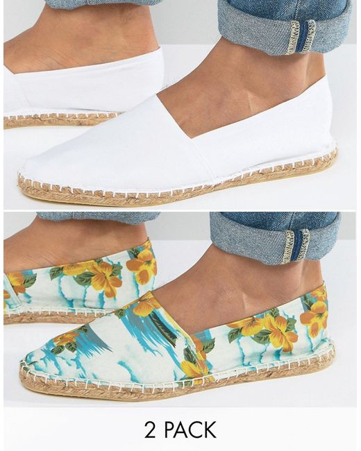 Asos Festival Canvas Espadrilles in and Hawaiian 2 Pack