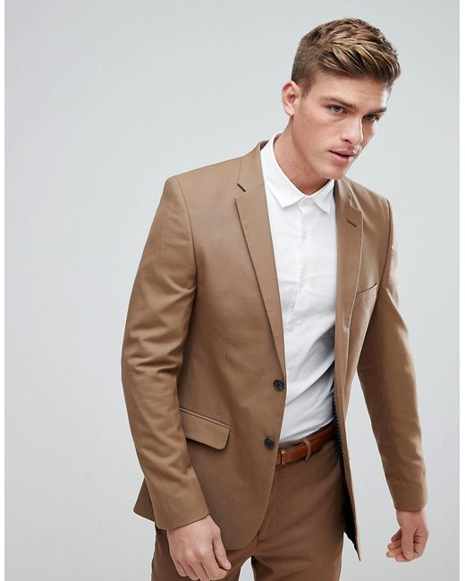 New Look Skinny Fit Suit Jacket In Camel
