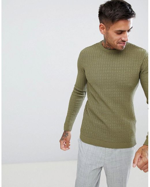 Asos Design muscle fit textured crew neck jumper in